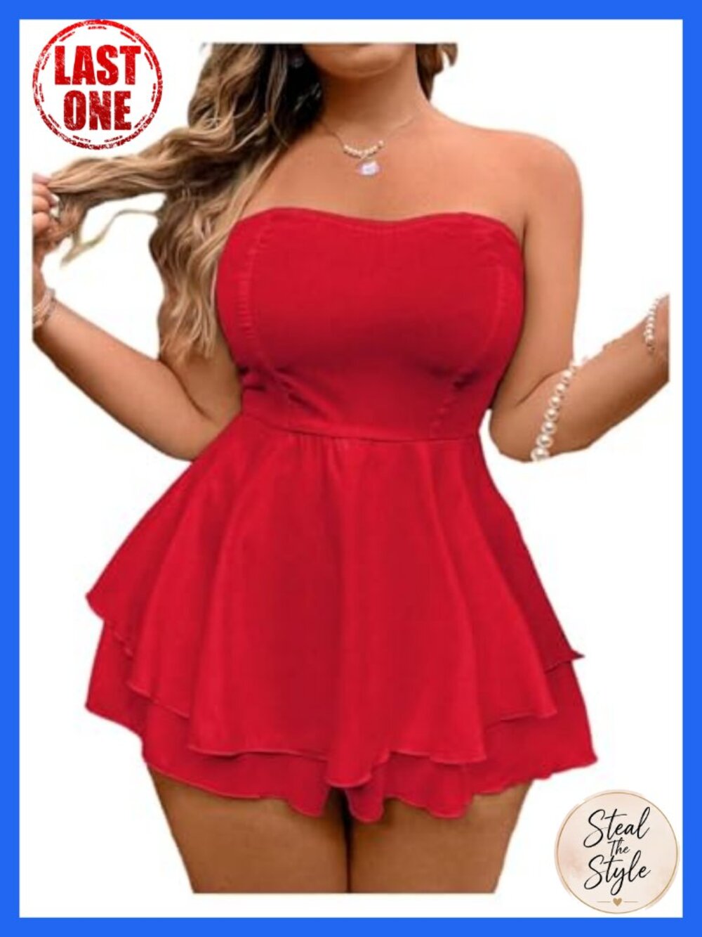 Plus Size Strapless Ruffle Hem Romper Jumpsuit Sleeveless Non Slip